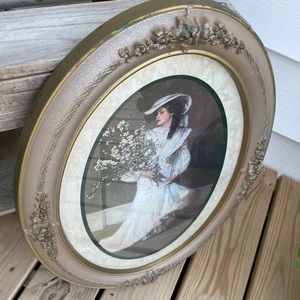 VTG HOMCO HOME INTERIORS VICTORIAN BRIDE PICTURE GOLD ORNATE OVAL FRAME